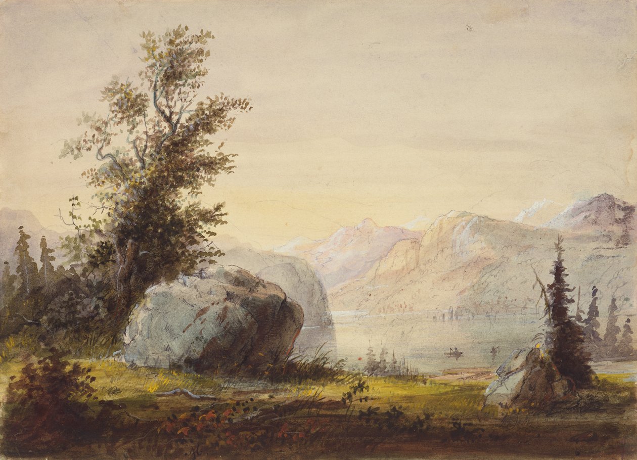 Lago, Wind River, c.1837 (lápis, aguarela e guache sobre papel) de Alfred Jacob Miller
