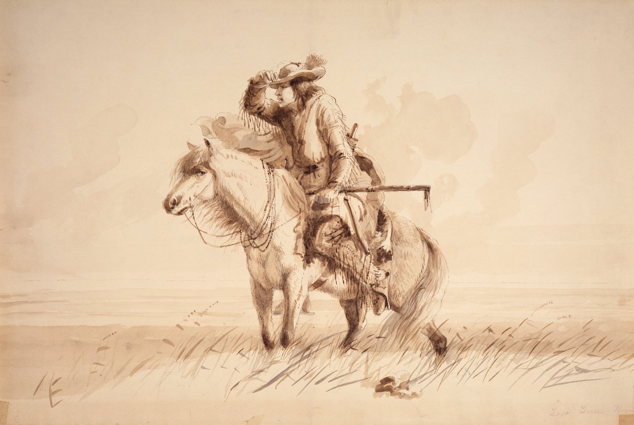 Lost Green Horn, c.1850 (lápis, caneta e tinta, e lavagem em tela) de Alfred Jacob Miller