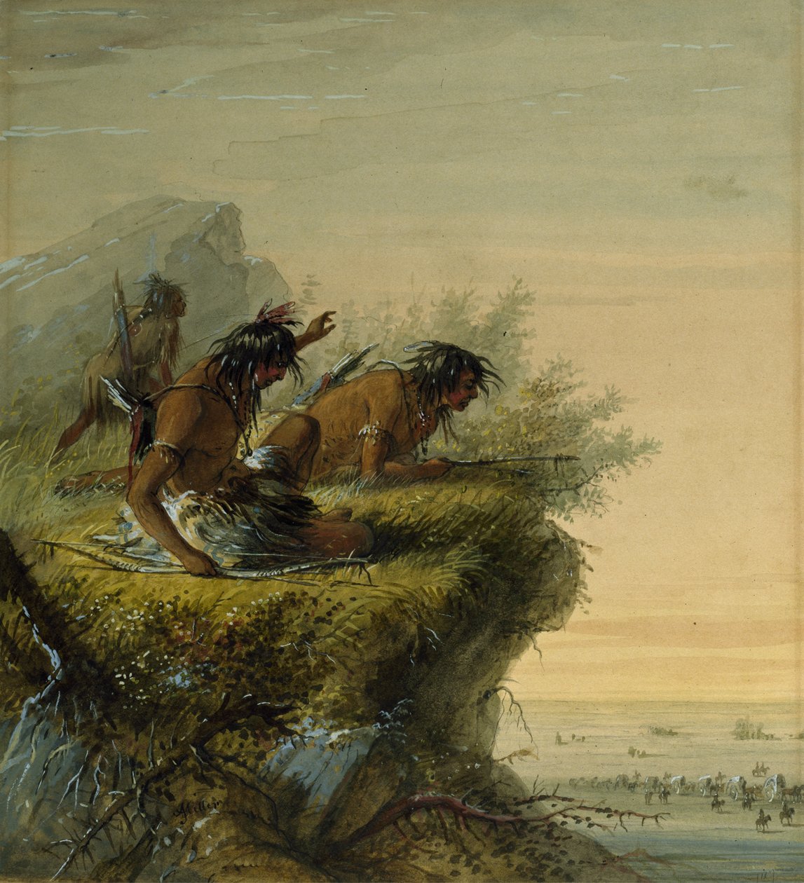 Índios pawnee a observar a caravana de Alfred Jacob Miller