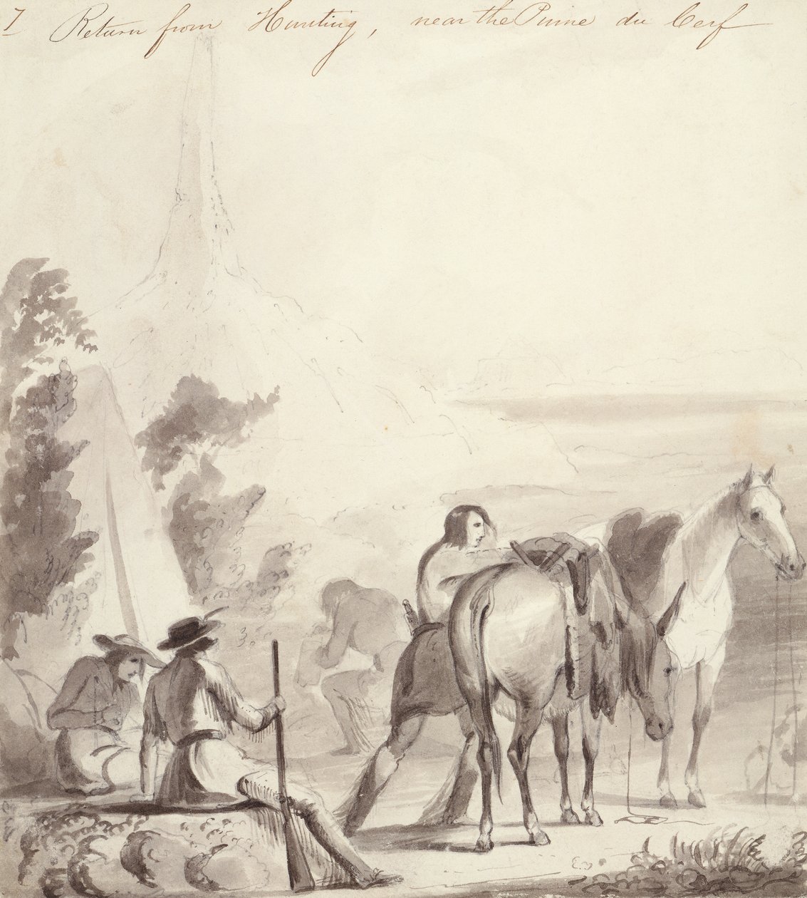 Regresso da Caça, c.1837 (óleo sobre cartão de papel) de Alfred Jacob Miller