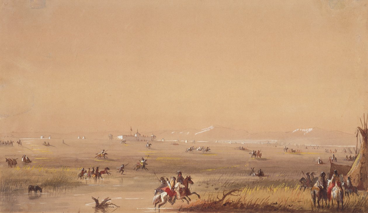 Cena perto de Fort Laramie, c.1837 (lápis, aguarela e guache sobre papel) de Alfred Jacob Miller