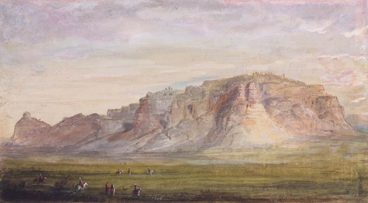 Scotts Bluff perto do Nebraska (Platte), c.1837 (aguarela sobre papel) de Alfred Jacob Miller
