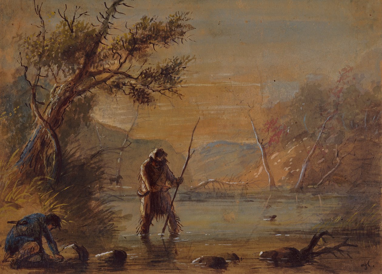 Colocação de armadilhas para Beaver, c.1837 (lápis, aguarela e guache sobre papel) de Alfred Jacob Miller
