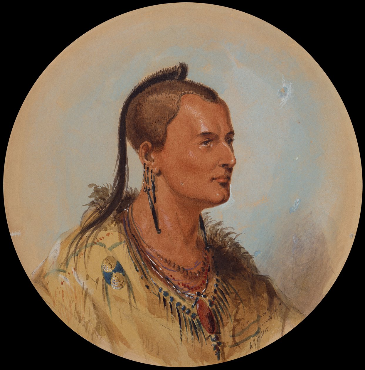 Sioux Brave, c.1837 (lápis, aguarela e guache sobre papel) de Alfred Jacob Miller