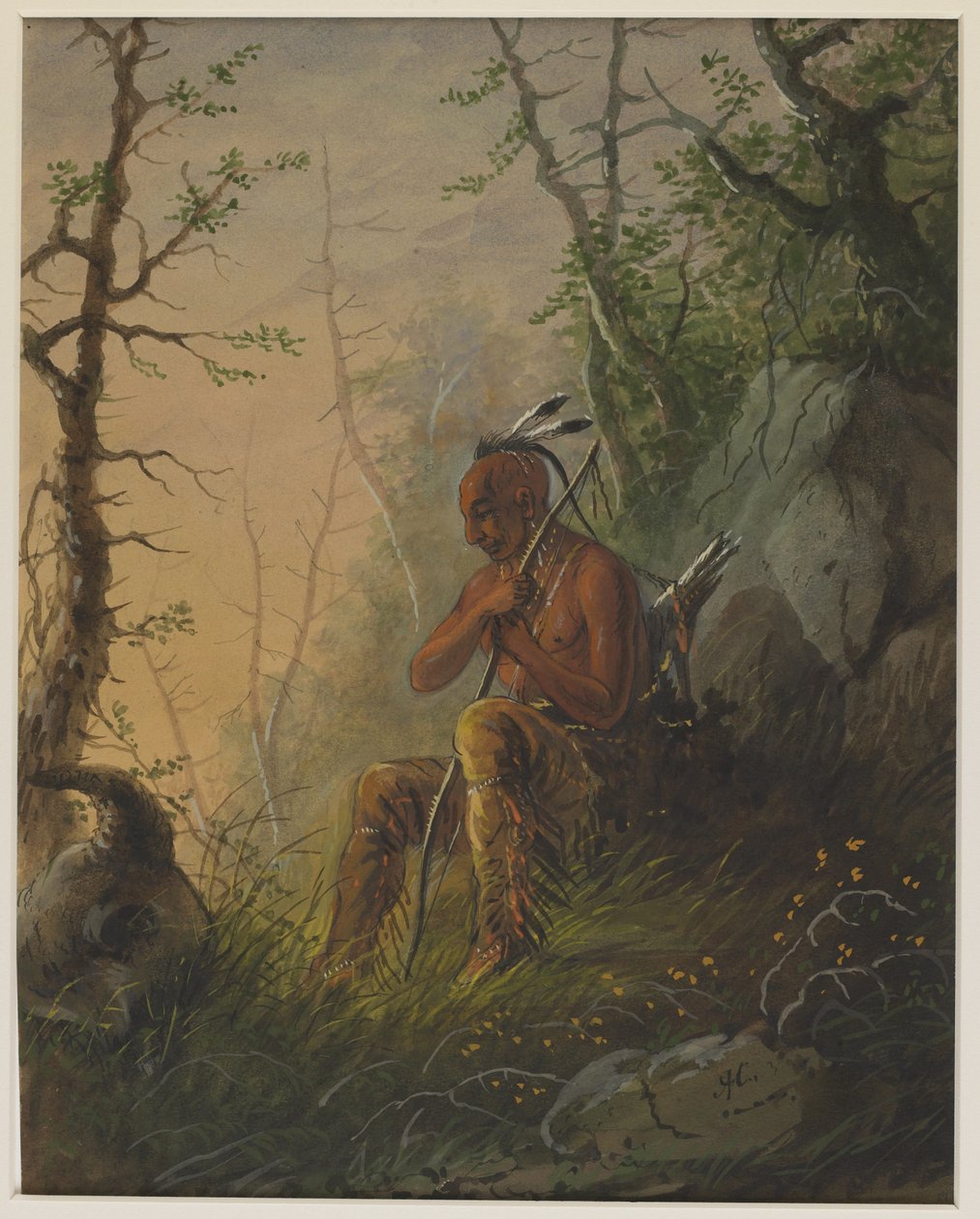 Índio Sioux junto a uma sepultura de Alfred Jacob Miller