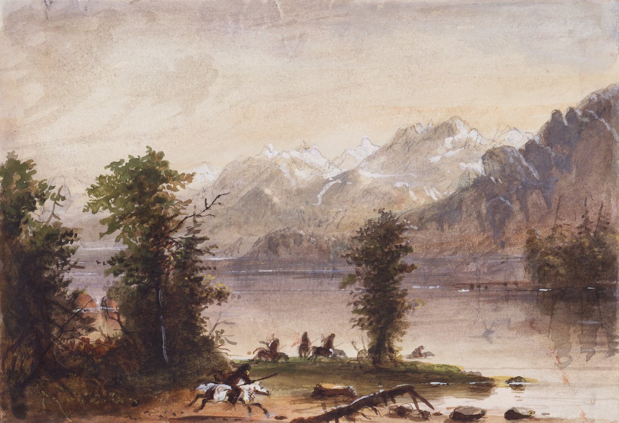 Wind River Mountains, c.1837 (lápis, aguarela e guache sobre papel) de Alfred Jacob Miller
