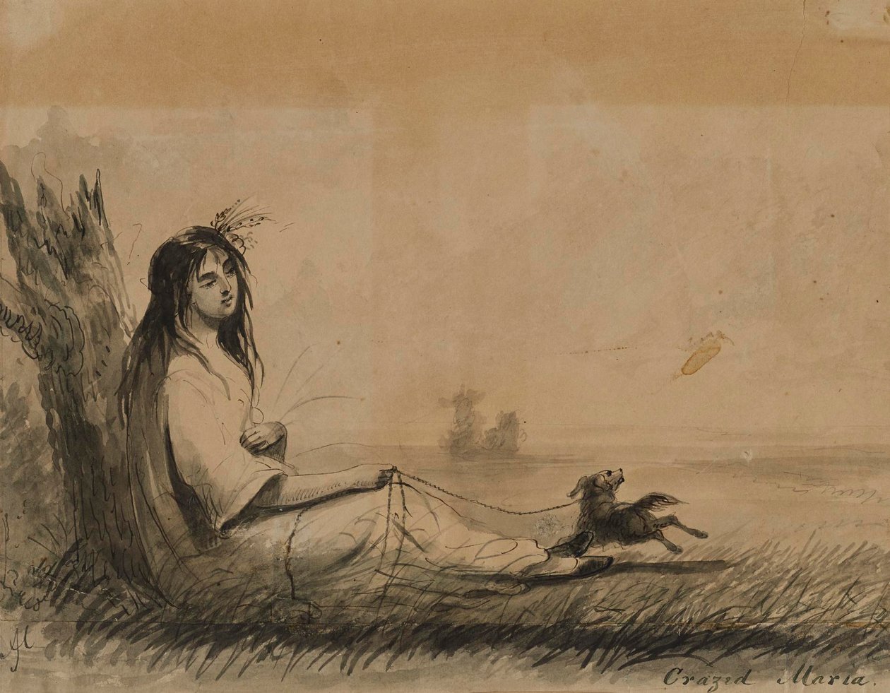 Mulheres reclinadas com cão à trela (de Laurence Sterne, "Viagem sentimental", 1768) de Alfred Jacob Miller
