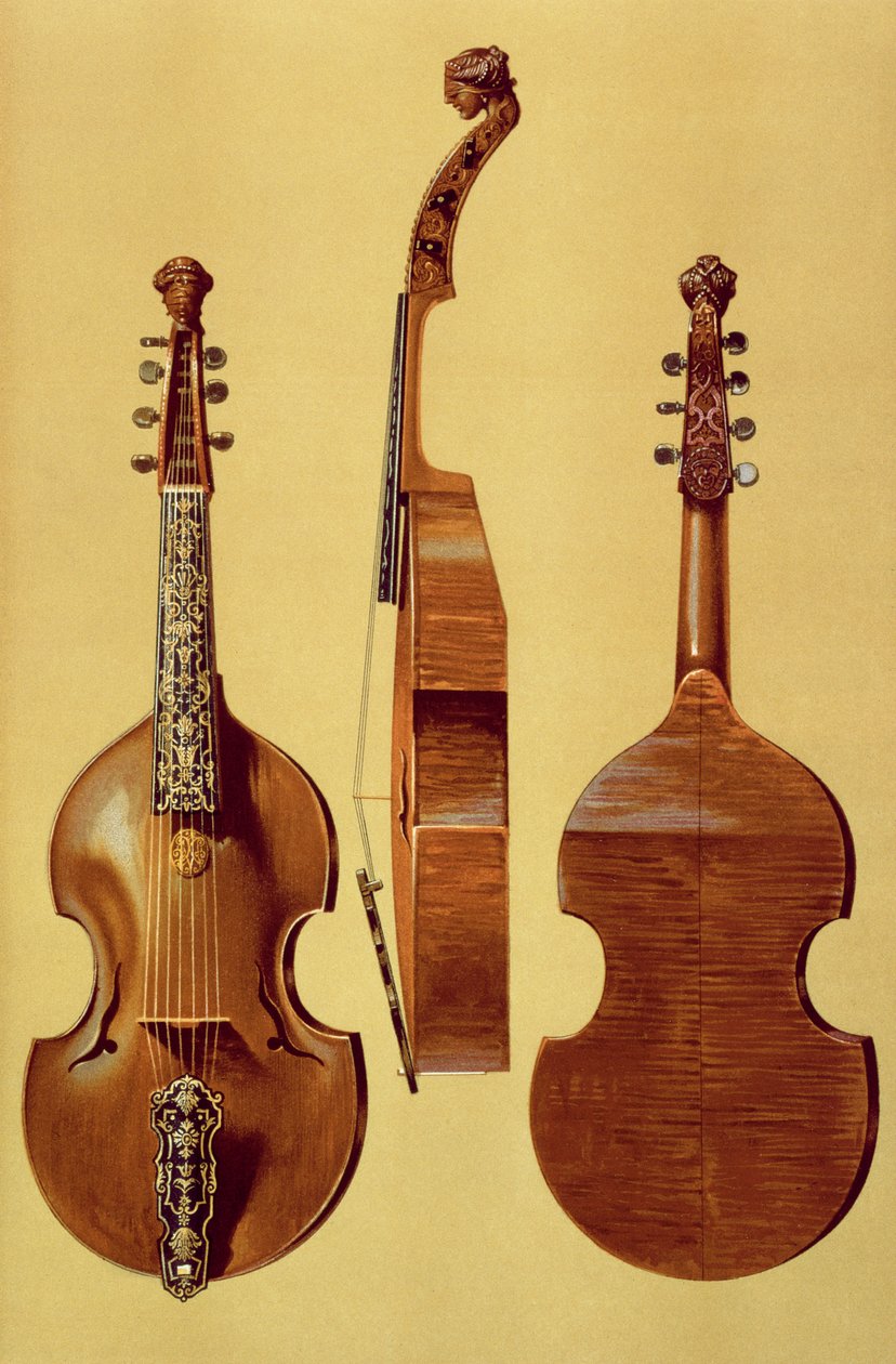 Viola d&39;Amore, século XVIII, de &39;Instrumentos Musicais&39; (litografia colorida) de Alfred James Hipkins