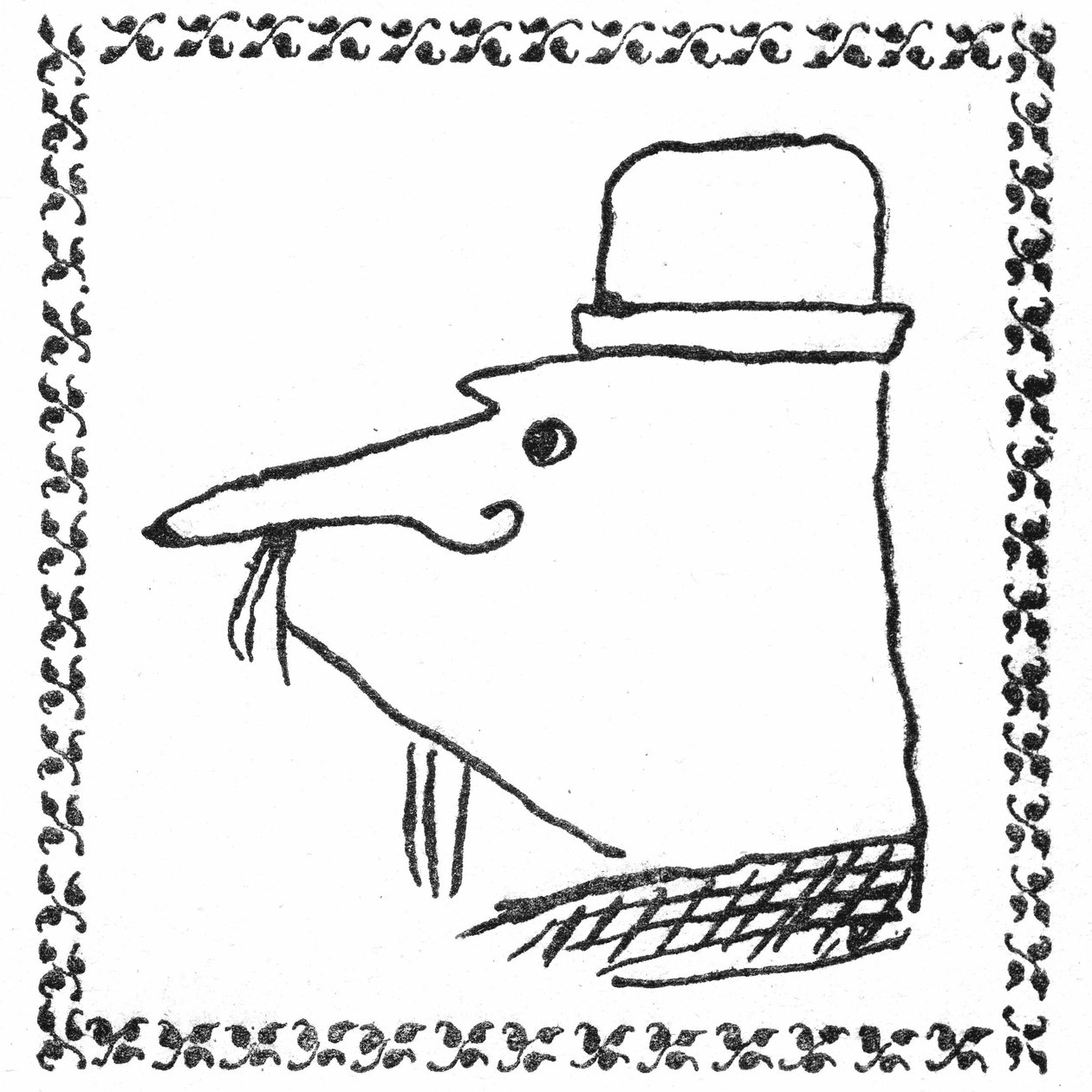 Retrato de Monsieur Ubu por Alfred Jarry. Desenho a caneta numa moldura tipográfica de fios trifoliados - Edição princesa de Ubu Roi, Mercure de France, junho de 1896. de Alfred Jarry