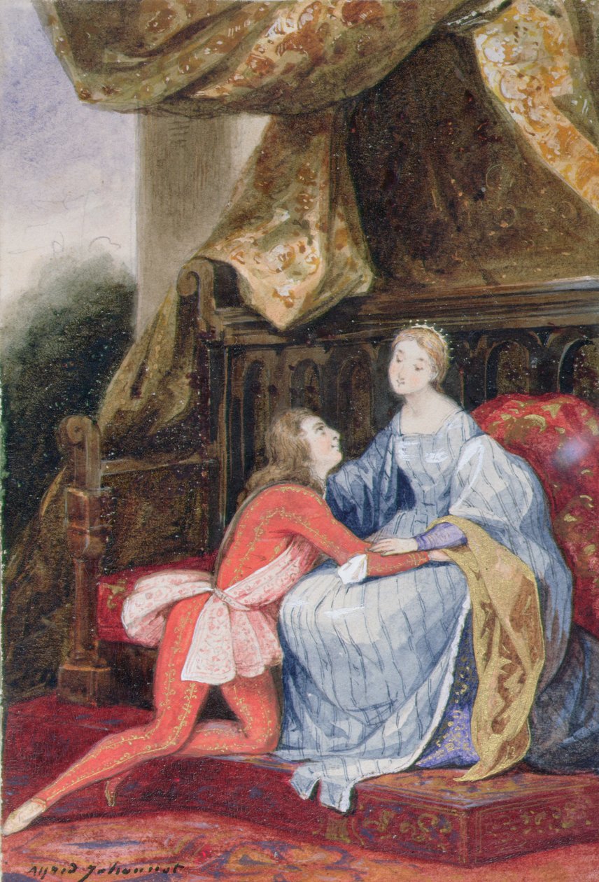 Courtly love, c.1830 (gouache no papel) de Alfred Johannot