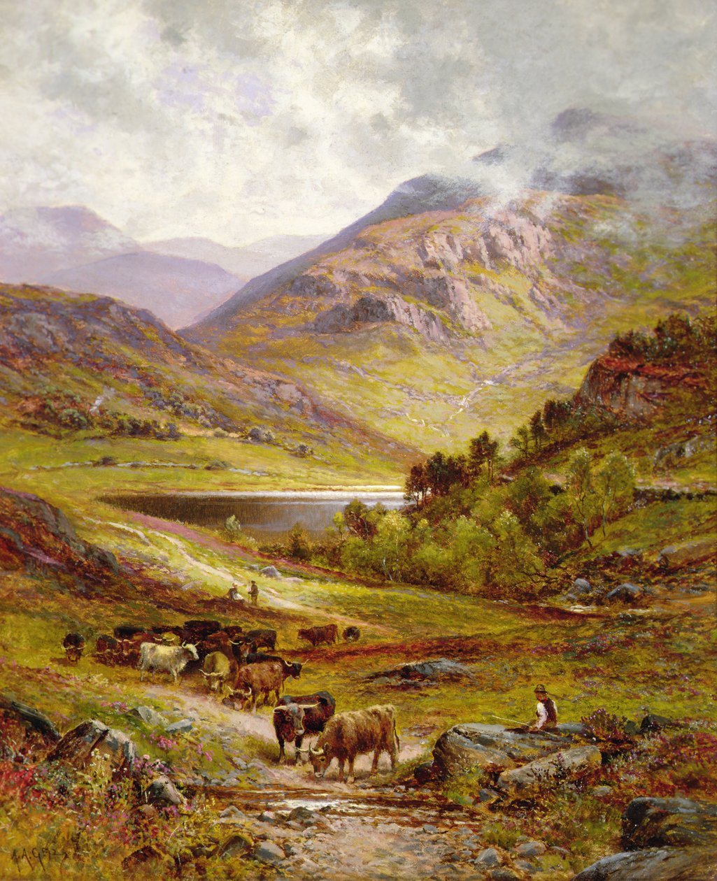 Gado de Longhorn numa Paisagem Montanhosa de Alfred Jr. Glendening