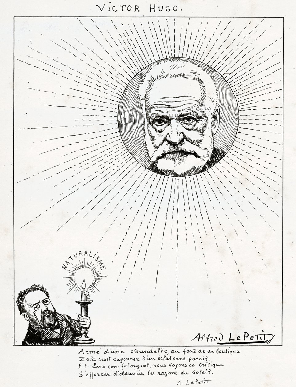 Caricatura de Victor Hugo e Emile Zola., c.1875-1880 (gravura) de Alfred Le Petit