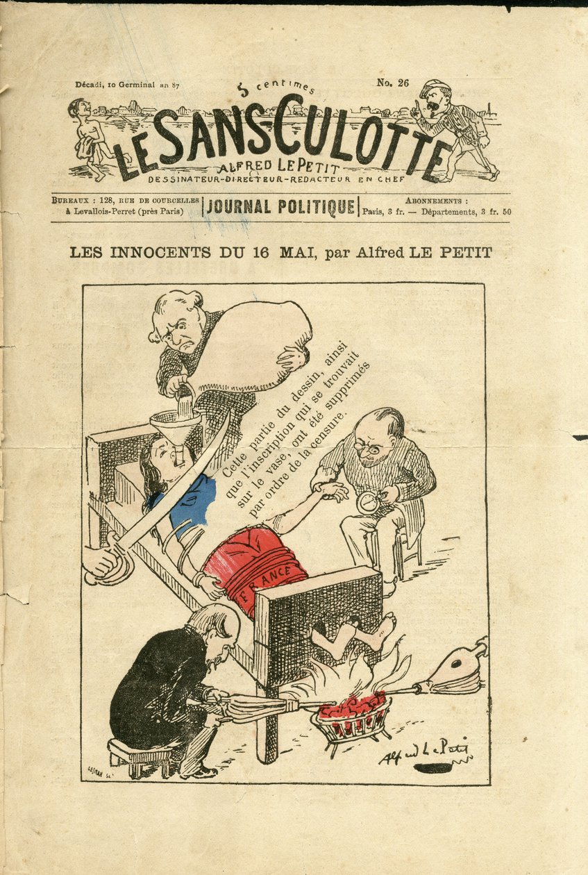 Ilustração de Alfred Le Petity (1841-1909) para a capa de Le Sans-Panlotte, cerca de 1879 - The Innocents of May 16 - Censorship, May 16 de Alfred Le Petit