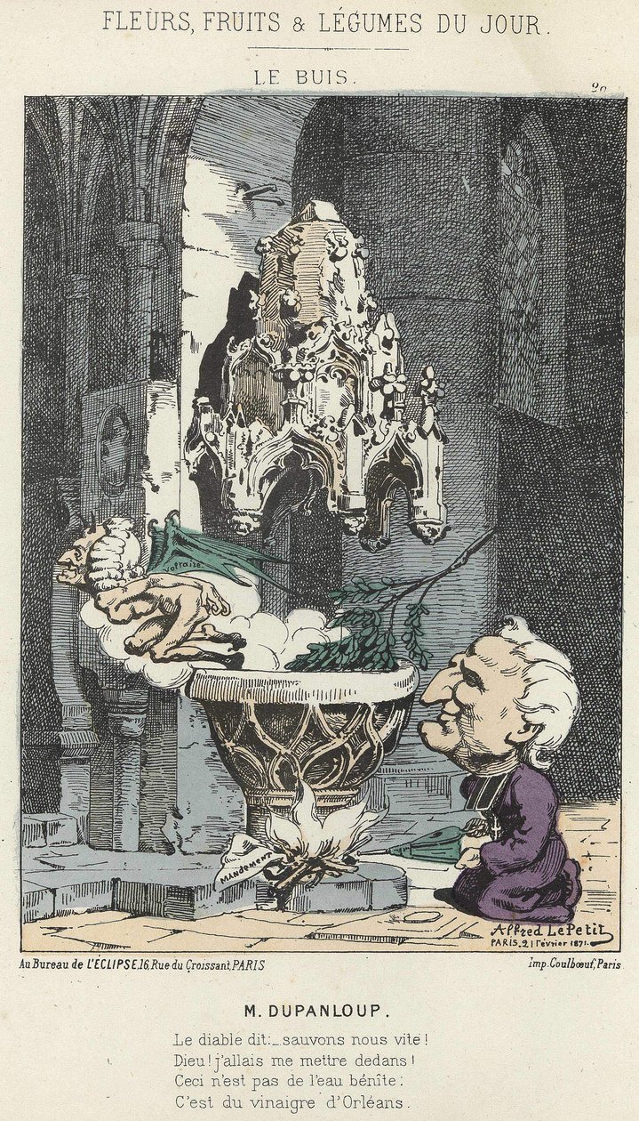 Le Boxis: Cartoon on Dupanloup - ill. from 21/02/1871 in " Flores, Fruits and Vegetables of the Day" (Flores, Frutas e Legumes do Dia) de Alfred Le Petit