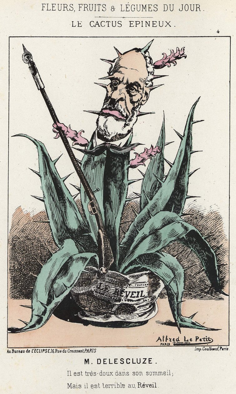 Le Cactus Spineux: Desenho animado sobre Louis Charles Delescluze (1809 - 1871) - doente de 16/01/1871 em " Flores, Frutas e Legumes do Dia". de Alfred Le Petit