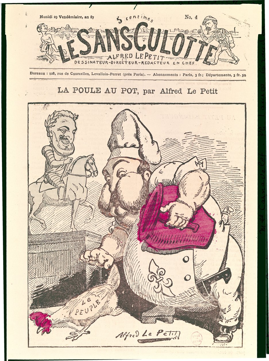 &39;A galinha no pote&39;, caricatura de Henri Charles Ferdinand Marie Dieudonne (1820-83) Conde de Chambord, de &39;The Sans-Culotte&39;, 1879 de Alfred Le Petit