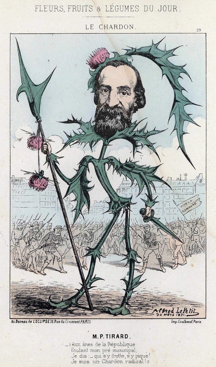 Le Thistle: caricatura sobre P. Tirard - doente. de 30/03/1871 " Flores, frutos e legumes do dia". de Alfred Le Petit