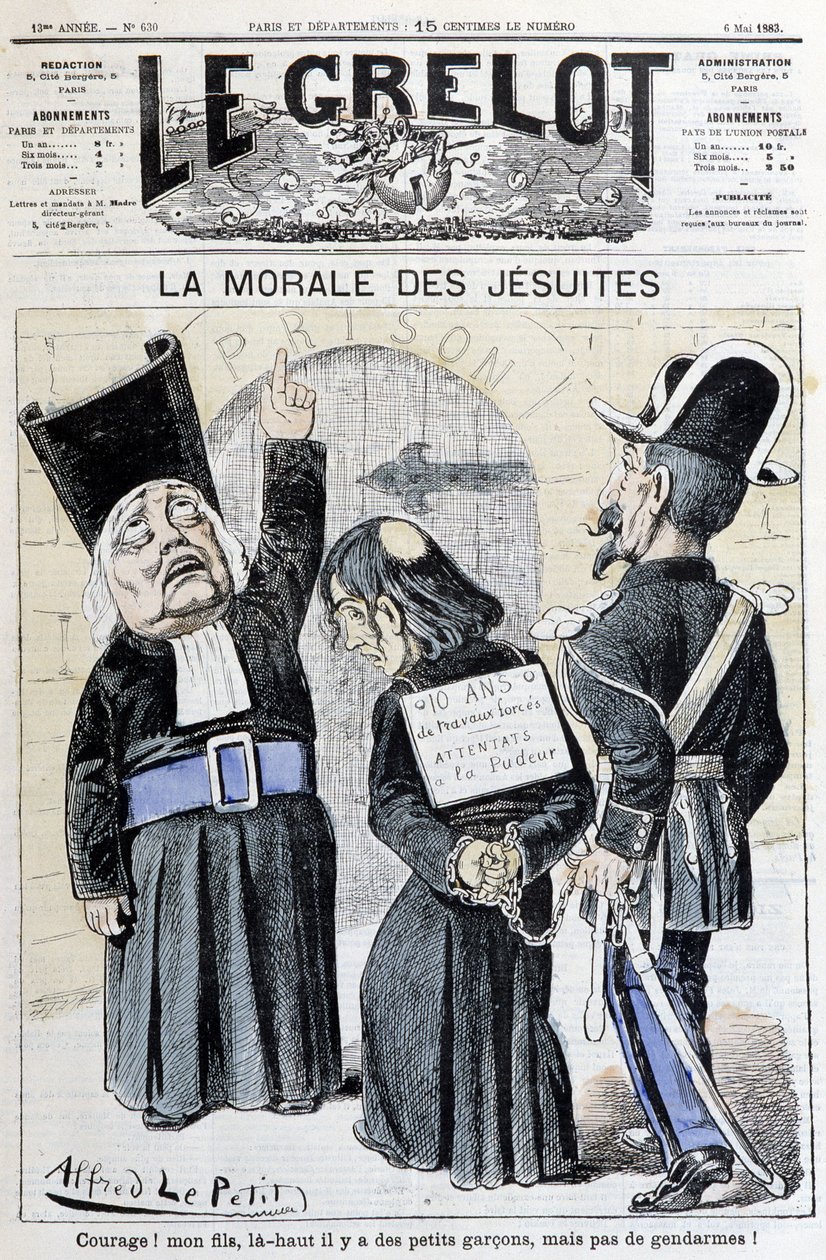 A moral dos jesuítas "Coragem! Meu filho, no topo há meninos pequenos, mas gendarmes!" , maio de 1883 (gravura) de Alfred Le Petit