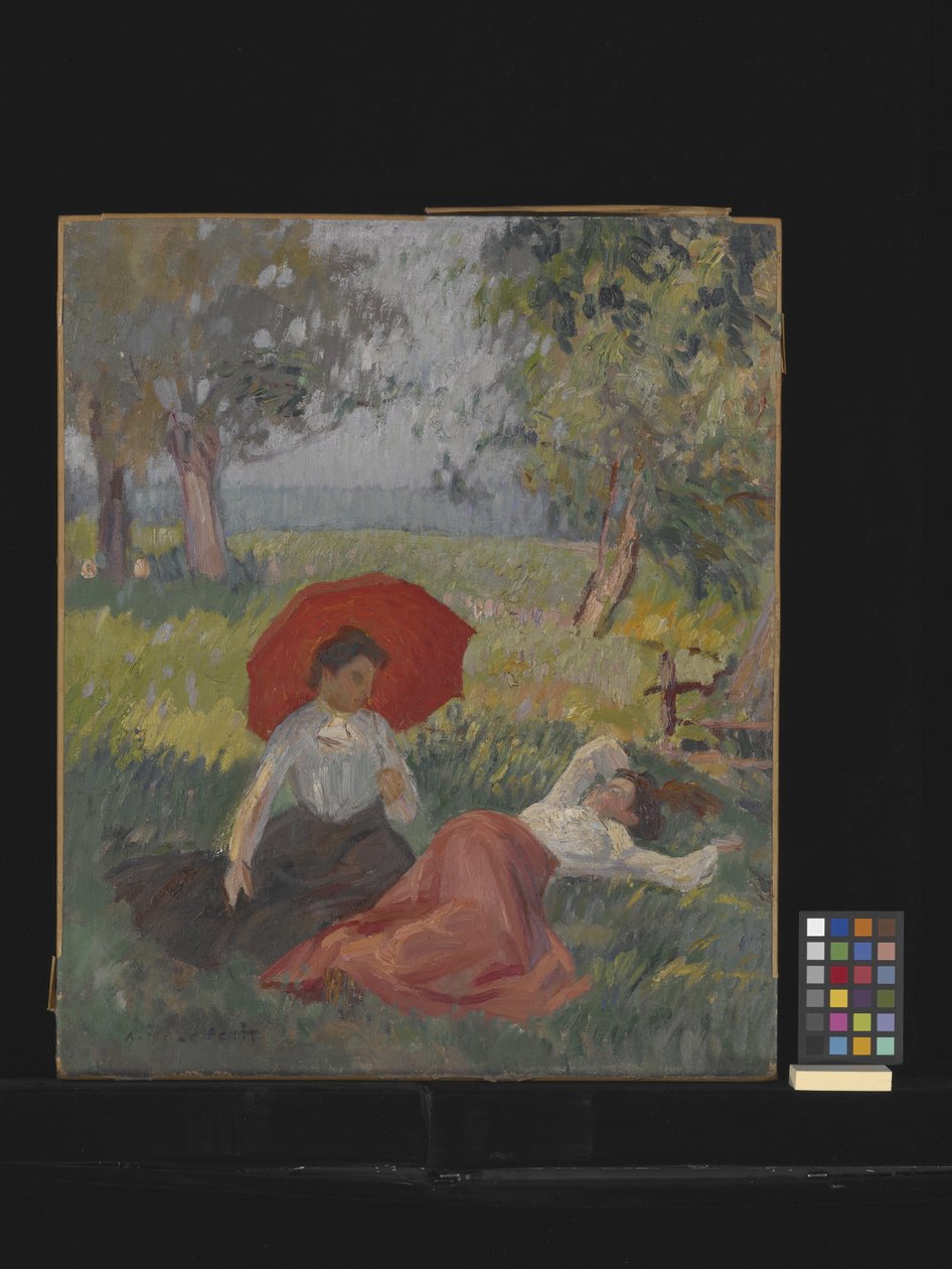 Duas mulheres a descansar numa paisagem (óleo sobre tela) de Alfred Le Petit