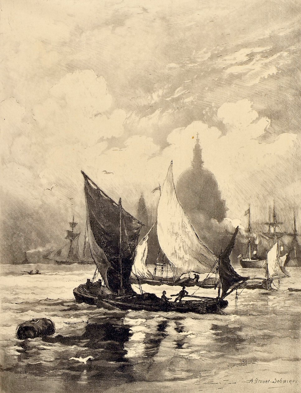 A Ponte do Tamisa Abaixo de Londres (aquatint) de Alfred Louis Brunet Debaines