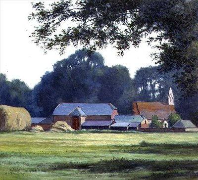 A Fazenda, West Parley, Dorsetshire, 1909 (têmpera) de Alfred Lys Baldry