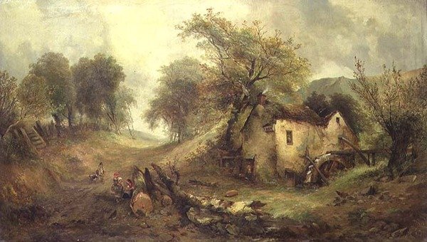Crianças em um caminho por um moinho de Alfred Montague