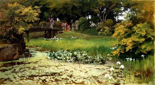 Lago no Jardim de Raku-Raku-Tei, Hikone de Alfred Parsons