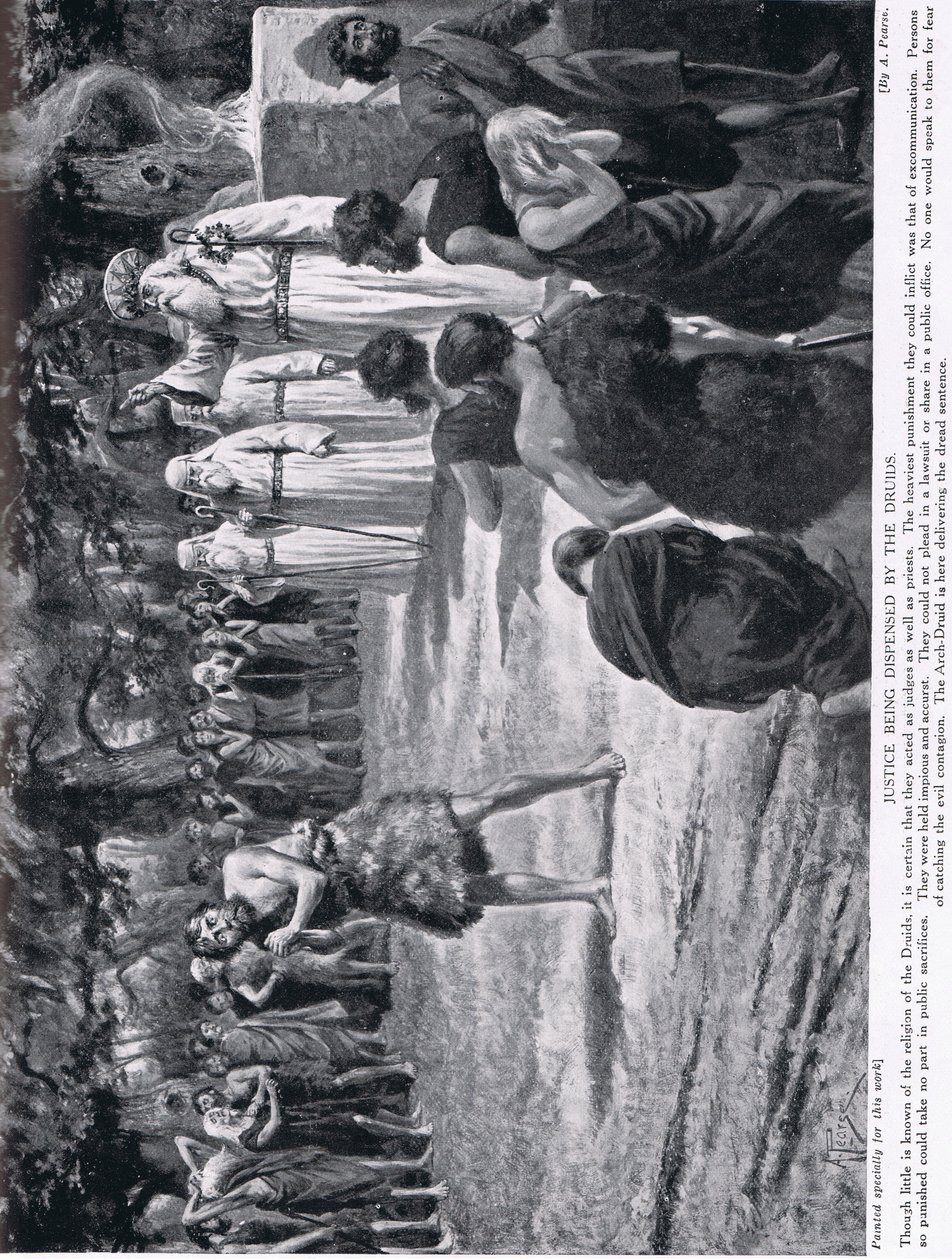 Justiça sendo dispensada pelos druidas, ilustração da "História das Nações de Hutchinson", c.1910 de Alfred Pearse