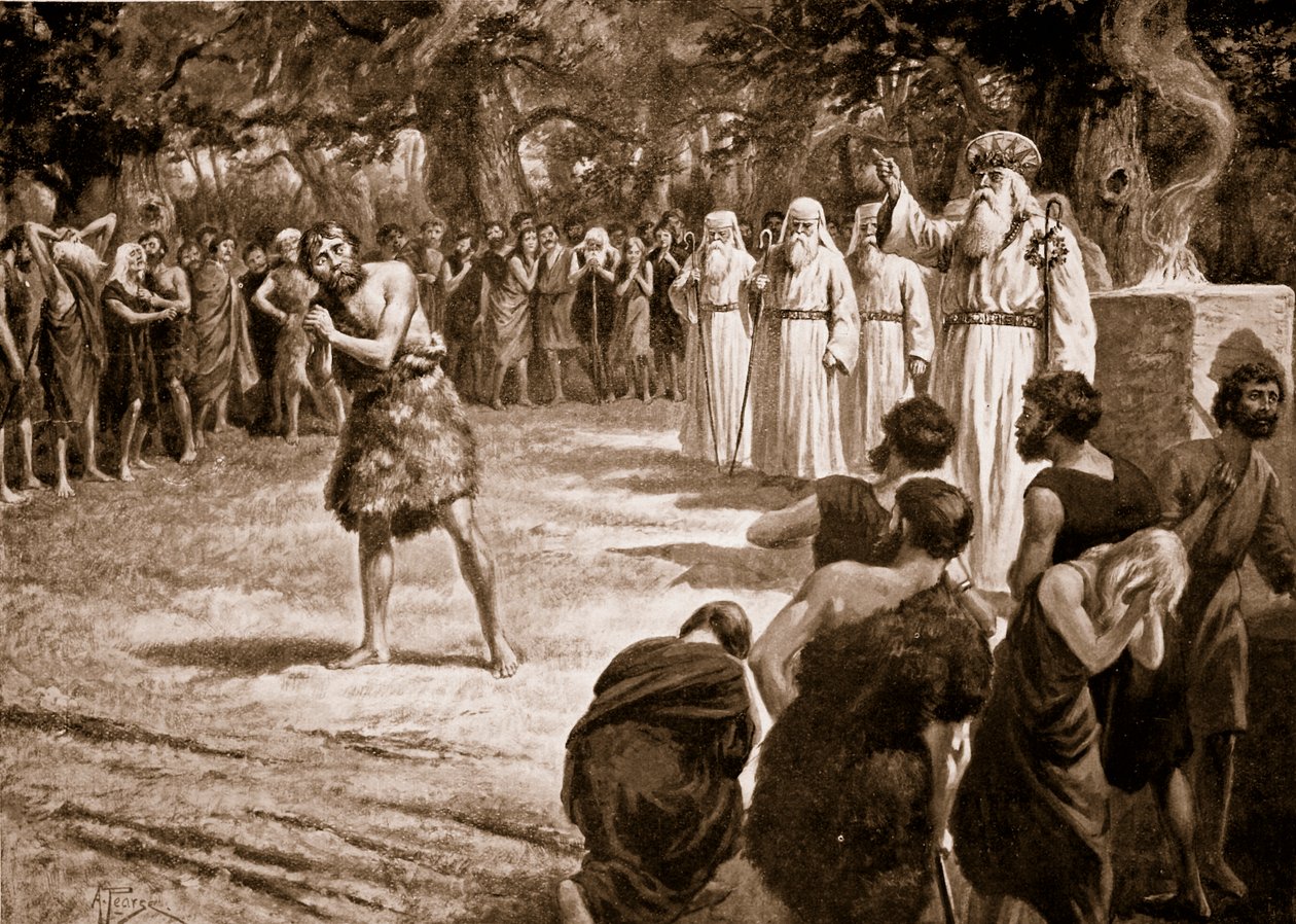 Justiça sendo dispensada pelos druidas, ilustração da "História da nação britânica" de Hutchinson, c.1920 de Alfred Pearse
