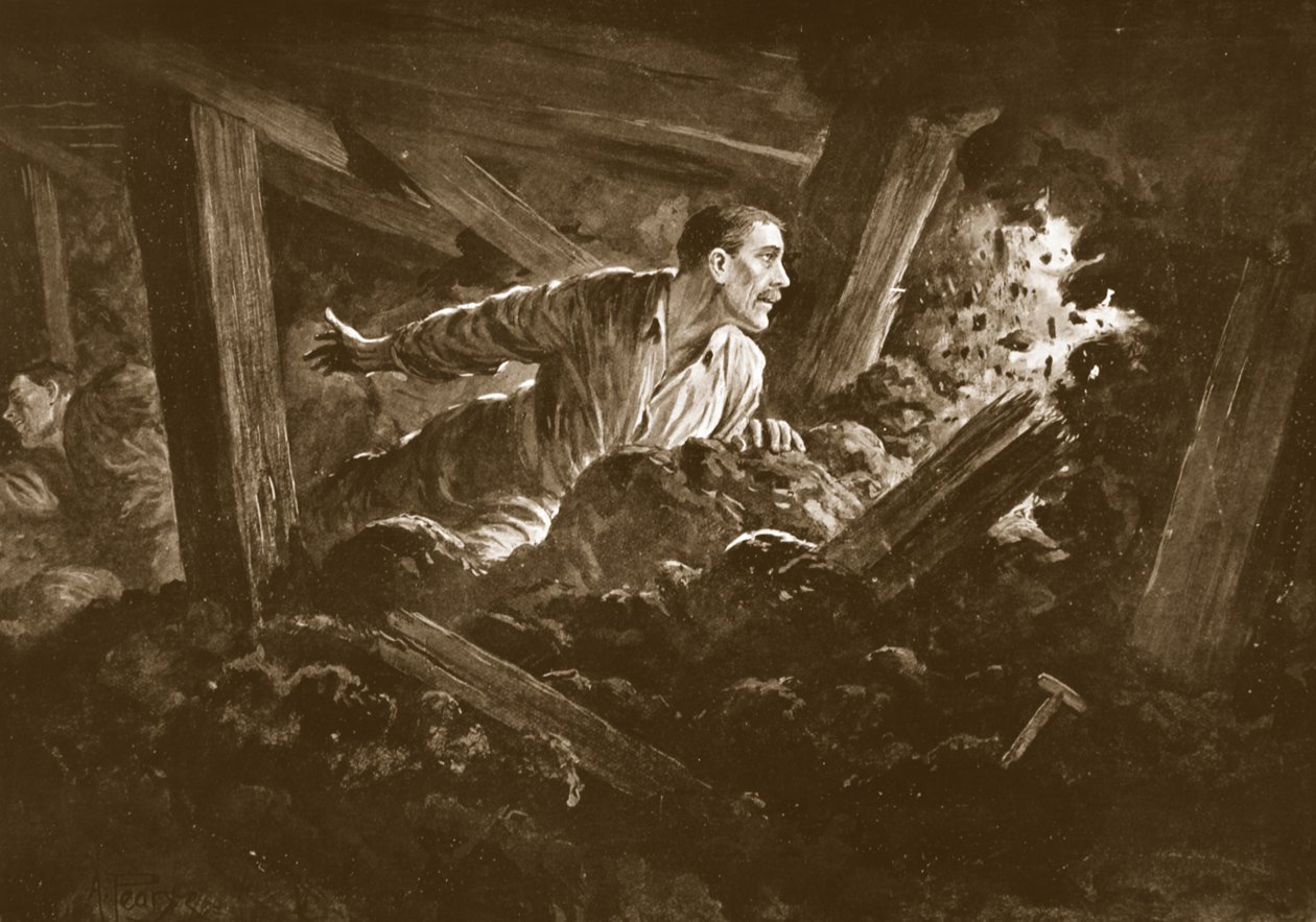 Sapper W. Hackett se recusa a deixar um camarada que estava deitado gravemente ferido em uma galeria de minas de Alfred Pearse