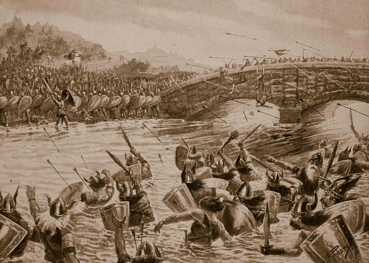 A Batalha de Maldon, 991, ilustração da "Hutchinson&39;s Story ofthe British Nation", c.1923 de Alfred Pearse