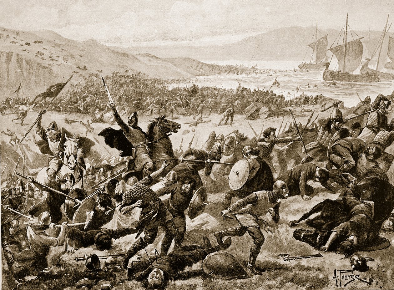 A grande batalha de Brunanburh, 937, ilustração da "Hutchinson&39;s Story ofthe British Nation", c.1923 de Alfred Pearse
