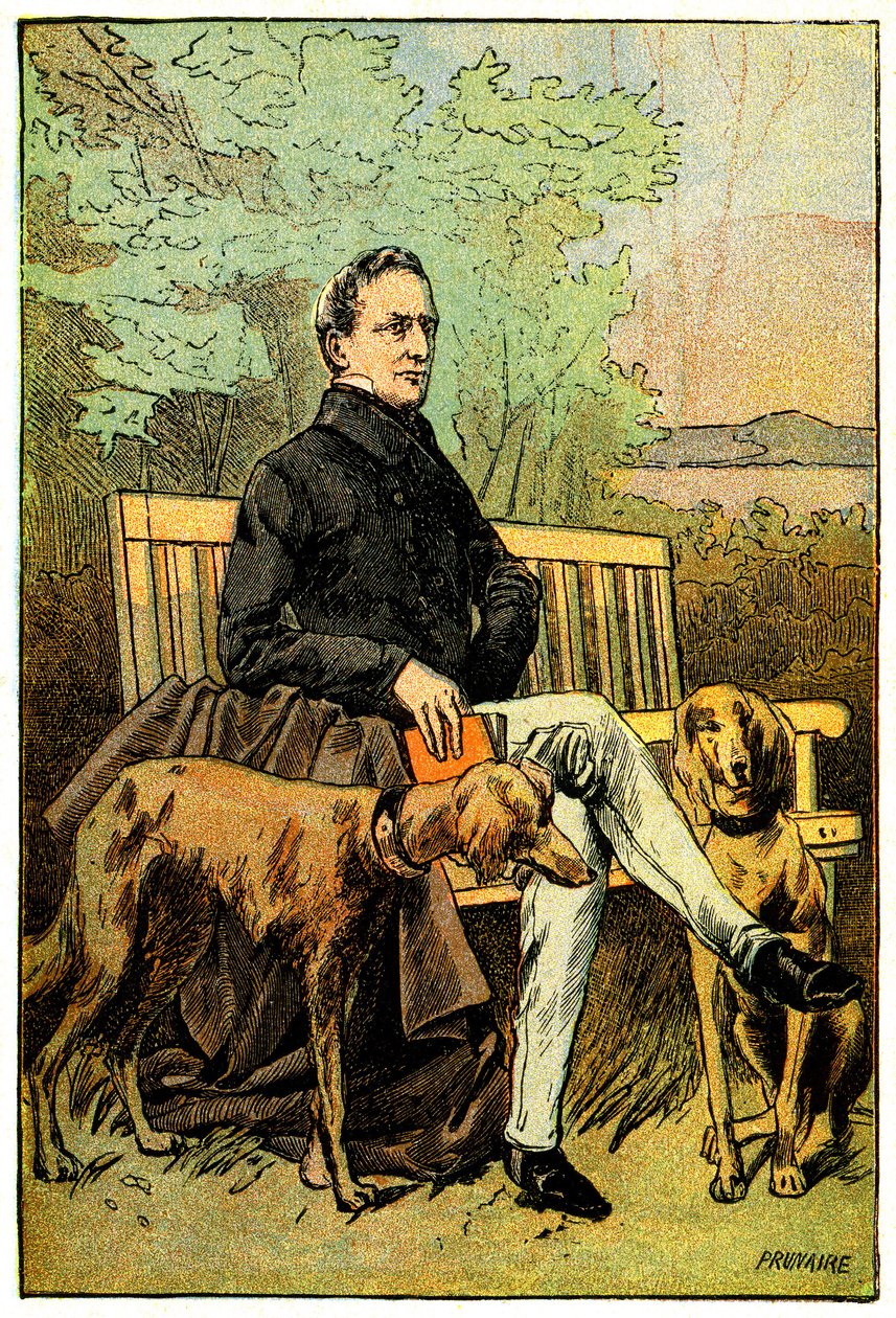 O poeta Alphonse de Lamartine com os seus cães de Alfred Prunaire