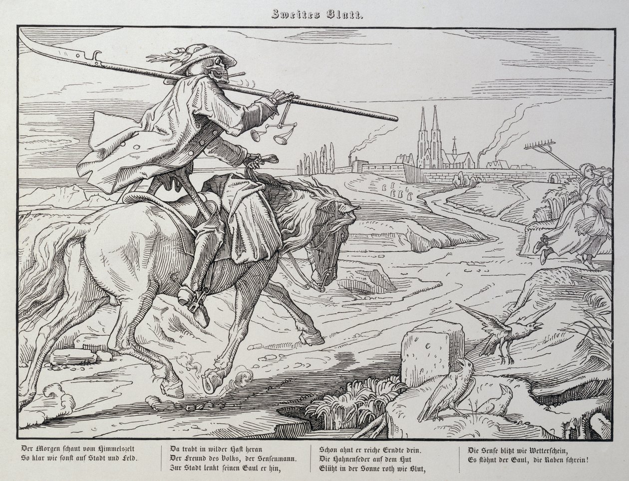 Death Rides to Town, prato 2 de &39;Another Dance of Death&39; publicado por Georg Wigand em Leipzig, 1849 de Alfred Rethel