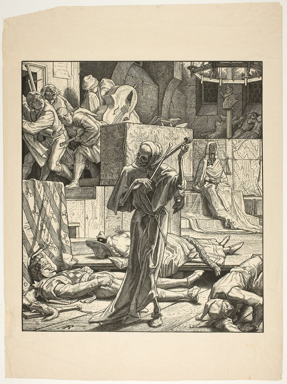 Death the Strangler, o primeiro surto de cólera em um baile de máscaras em Paris, 1831 de Alfred Rethel