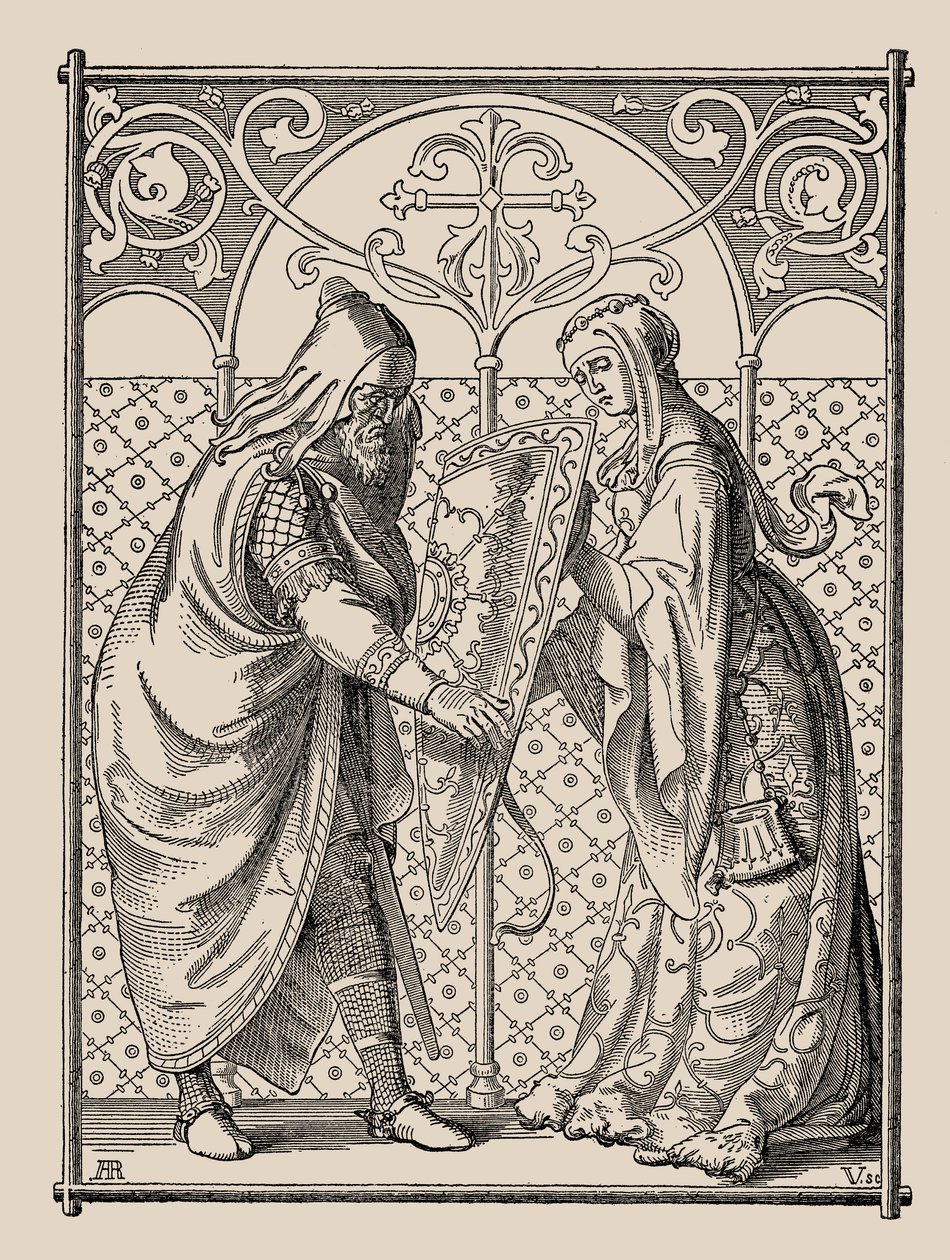 O Nibelungen. Hagens Shield Request, 1840-1841. de Alfred Rethel