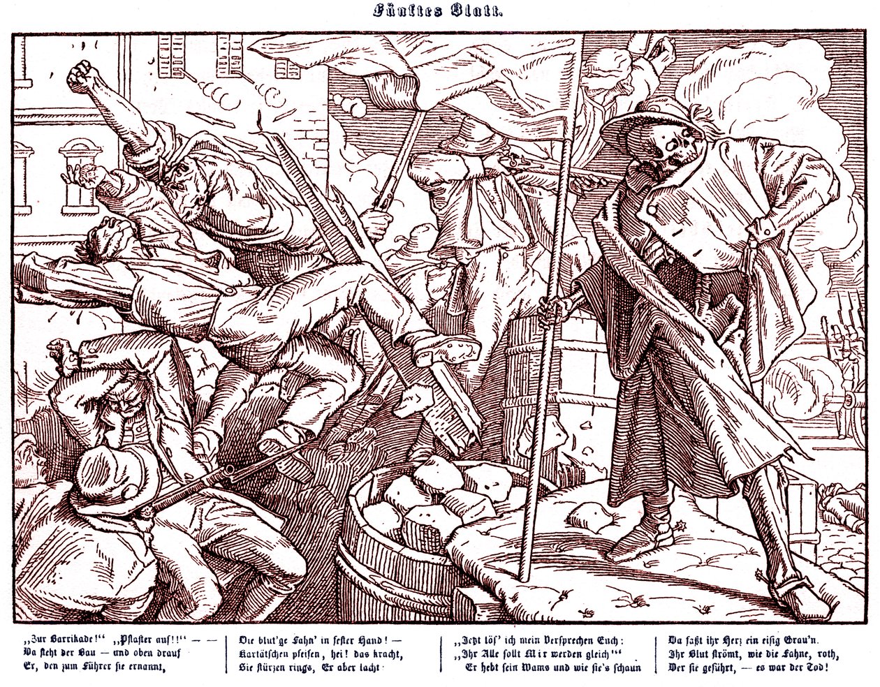 Totentanz 1848: A morte leva cidadãos revolucionários de Alfred Rethel