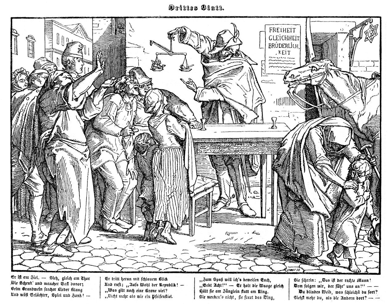 Totentanz 1848: A morte prova que todos os homens são iguais. de Alfred Rethel