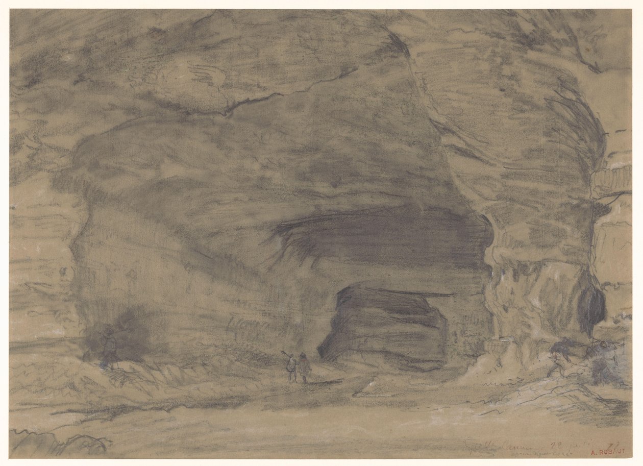Duas figuras caminham dentro de uma grande caverna de Alfred Robaut