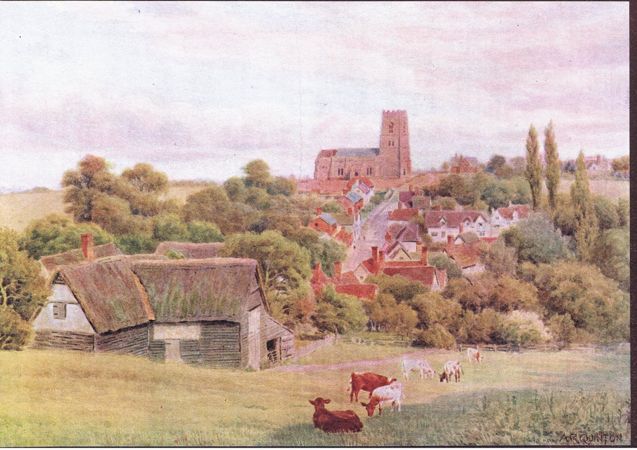 A igreja na colina, Kersey, Suffolk, das casas de campo e a vida da vila de Inglaterra rural publicada por Dent & Sons Limited, 1912 de Alfred Robert Quinton