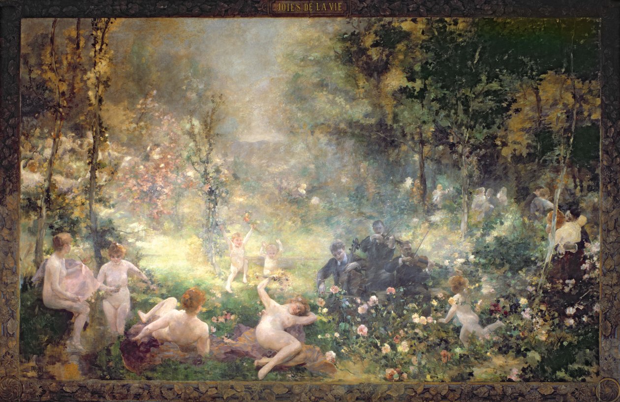 As Alegrias da Vida: flores, mulheres, música (mural) de Alfred Roll