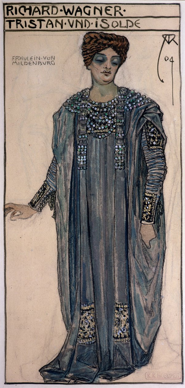 Cópia de um figurino de Isolde, para uma produção de "Tristão e Isolda", de Richard Wagner (1813-83), no Hofoper, Viena, fevereiro de 1903, 1904 de Alfred Roller