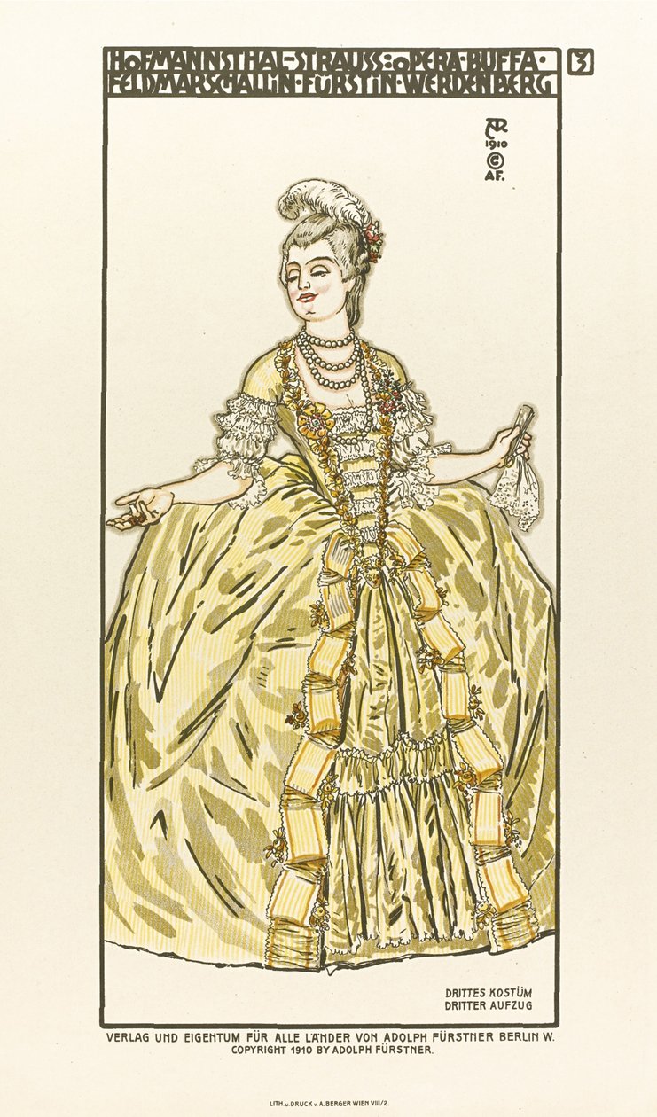 Figurino da ópera Der Rosenkavalier O Cavaleiro da Rosa de Richard Strauss, 1910 de Alfred Roller