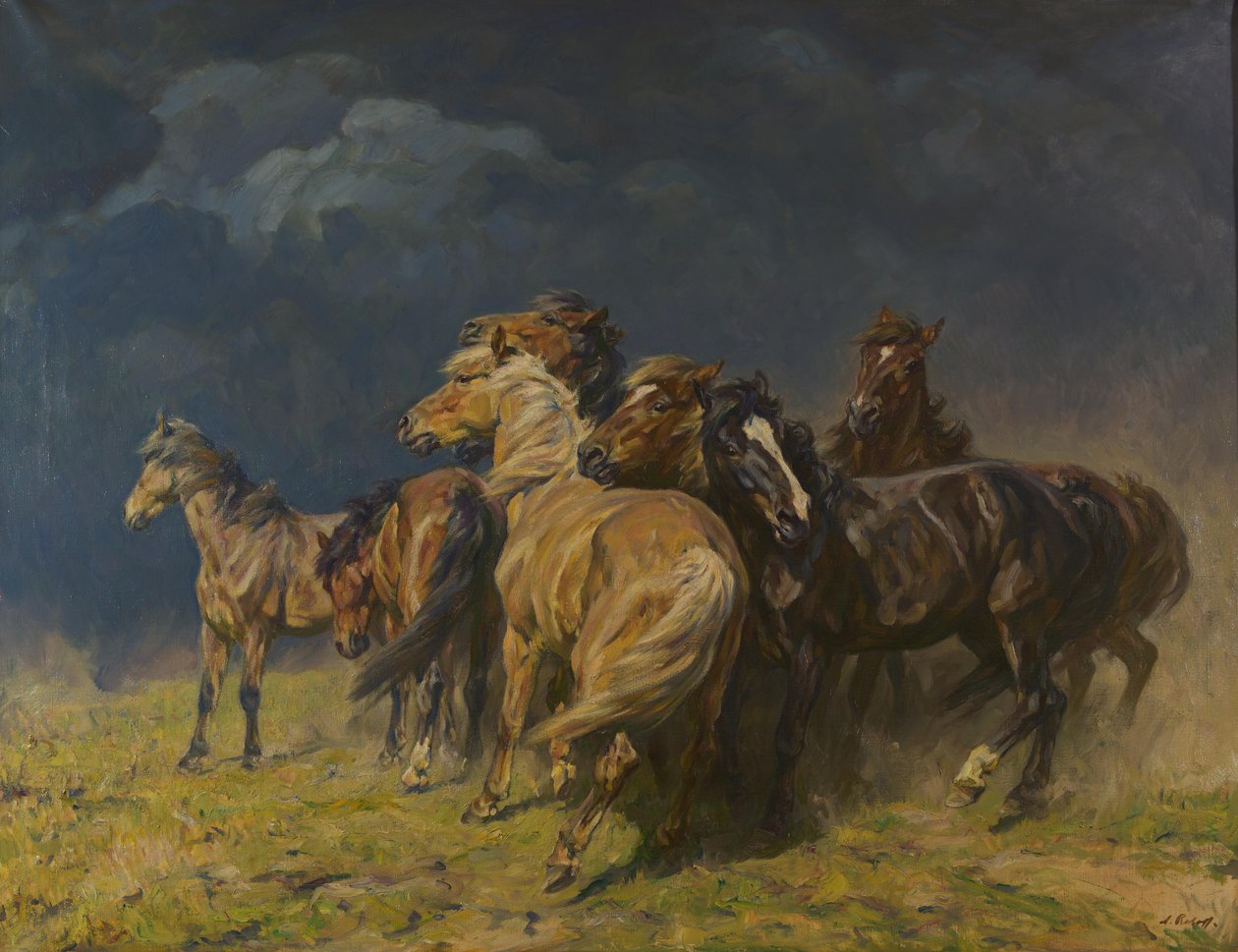 Cavalos num vento forte de Alfred Roloff
