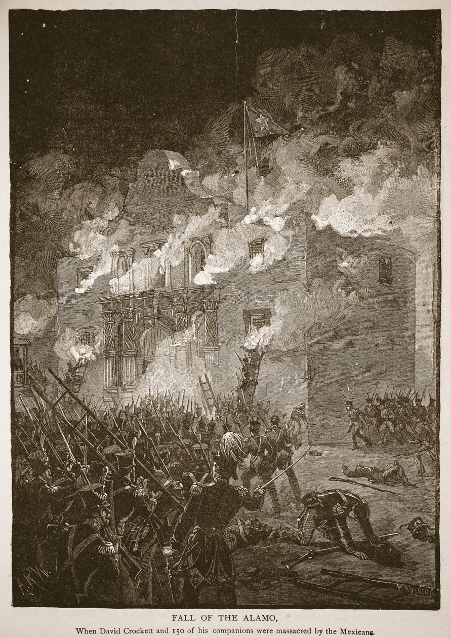 Fall of the Alamo, de um pub de livros. 1896 (gravura) de Alfred Rudolph (after) Waud