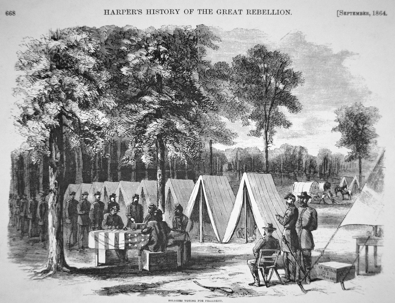 Soldados da Pensilvânia votando no Exército do quartel general James em setembro de 1864, do 
