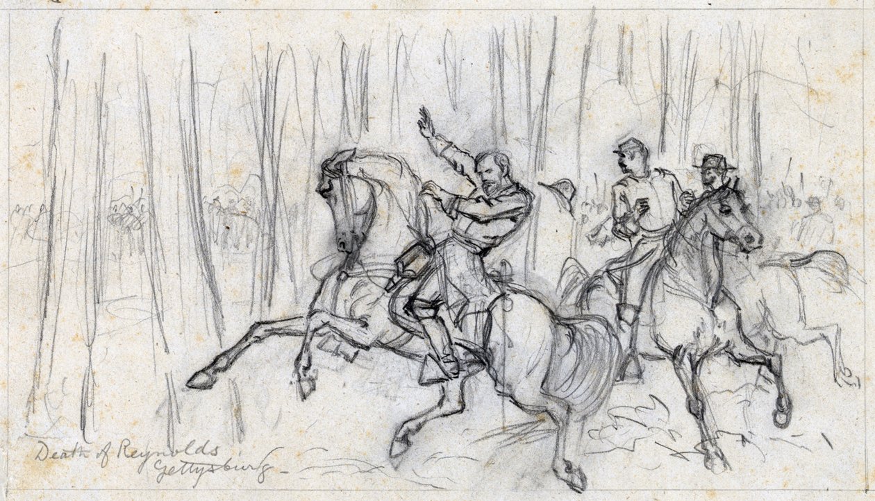 Morte de Reynolds em Gettysburg 1863 (desenho) de Alfred Rudolph Waud