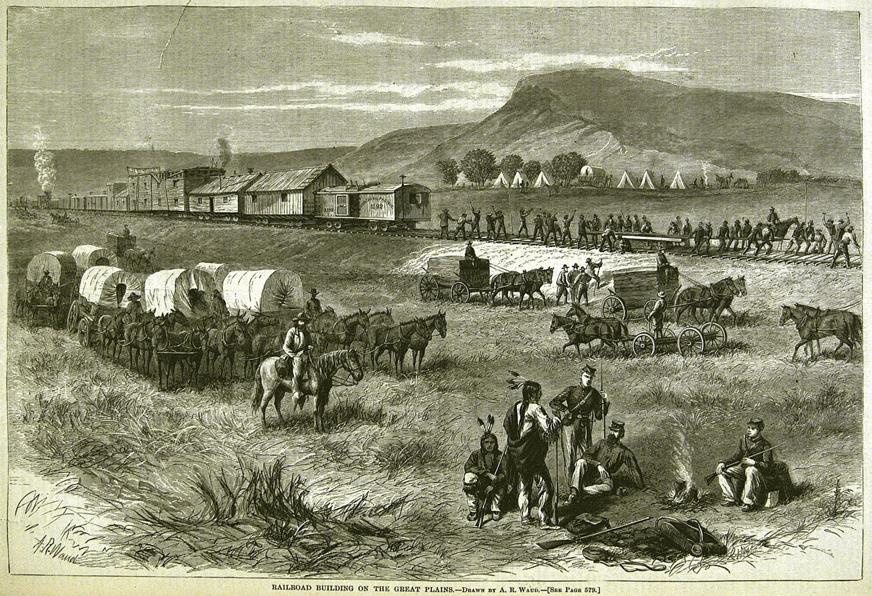 Construção de ferrovia nas Grandes Planícies, de &39;Harper&39;s Weekly&39;, 17 de julho de 1875 de Alfred Rudolph Waud