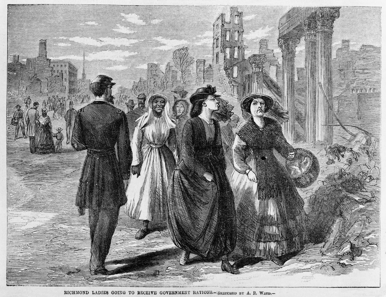 Richmond Ladies vai receber Rações Governamentais, publicado em 1865 de Alfred Rudolph Waud
