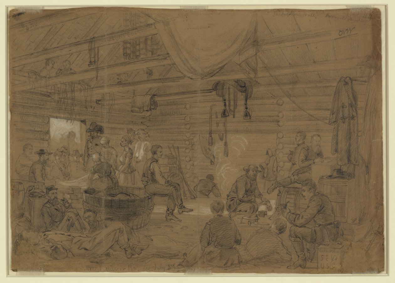 Skedaddlers Hall, Harrisons Landing de Alfred Rudolph Waud